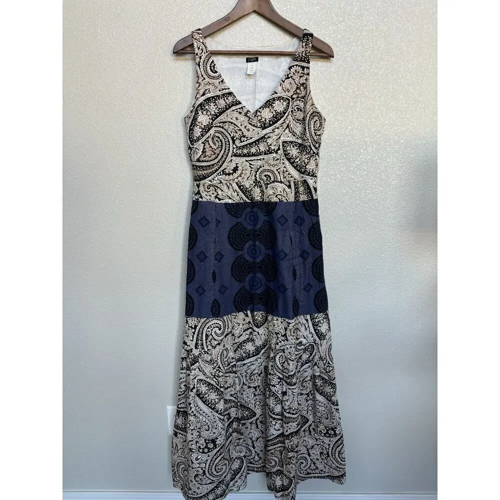 J.Crew boho paisley maxi dress 10 sleeveless vneck hippie vacation cotton tiered - Picture 1 of 7